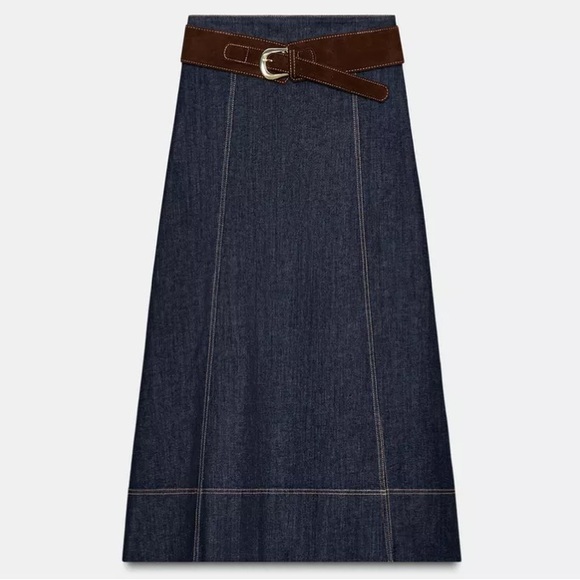 Zara Dresses & Skirts - Zara Z1975 BELTED DENIM MIDI WRAP SKIRT MEDIUM